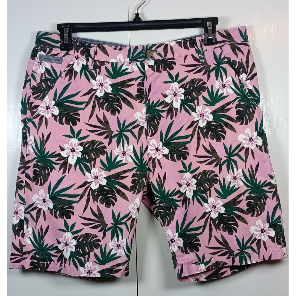 Hudson & Barrow Mens Shorts Size 38 Pink Tropical Hawaiian casual dadcore preppy